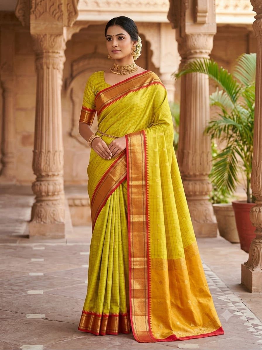 Rani Pink Banarasi Silk Saree with Navy Blue Gold Zari Border